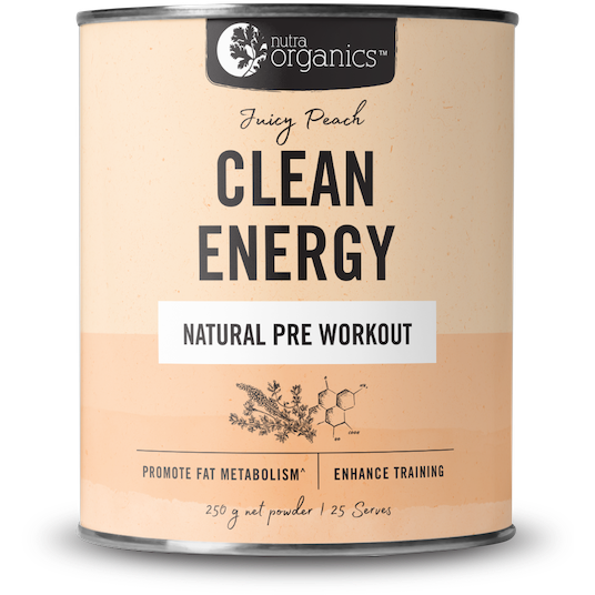 Nutra Organics Clean Energy Natural Pre Workout Juicy Peach 250g