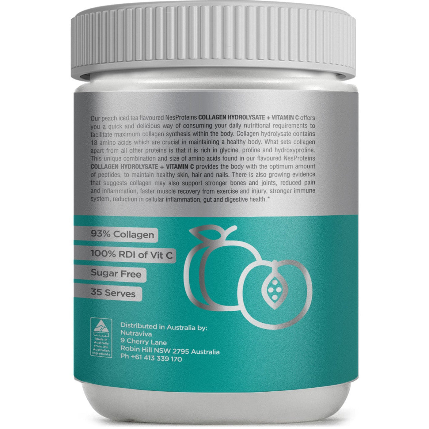 Nutraviva Collagen Hydrolysate + Vitamin C 350g Peach Iced Tea