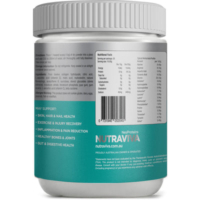 Nutraviva Collagen Hydrolysate + Vitamin C 350g Nutrition Panel