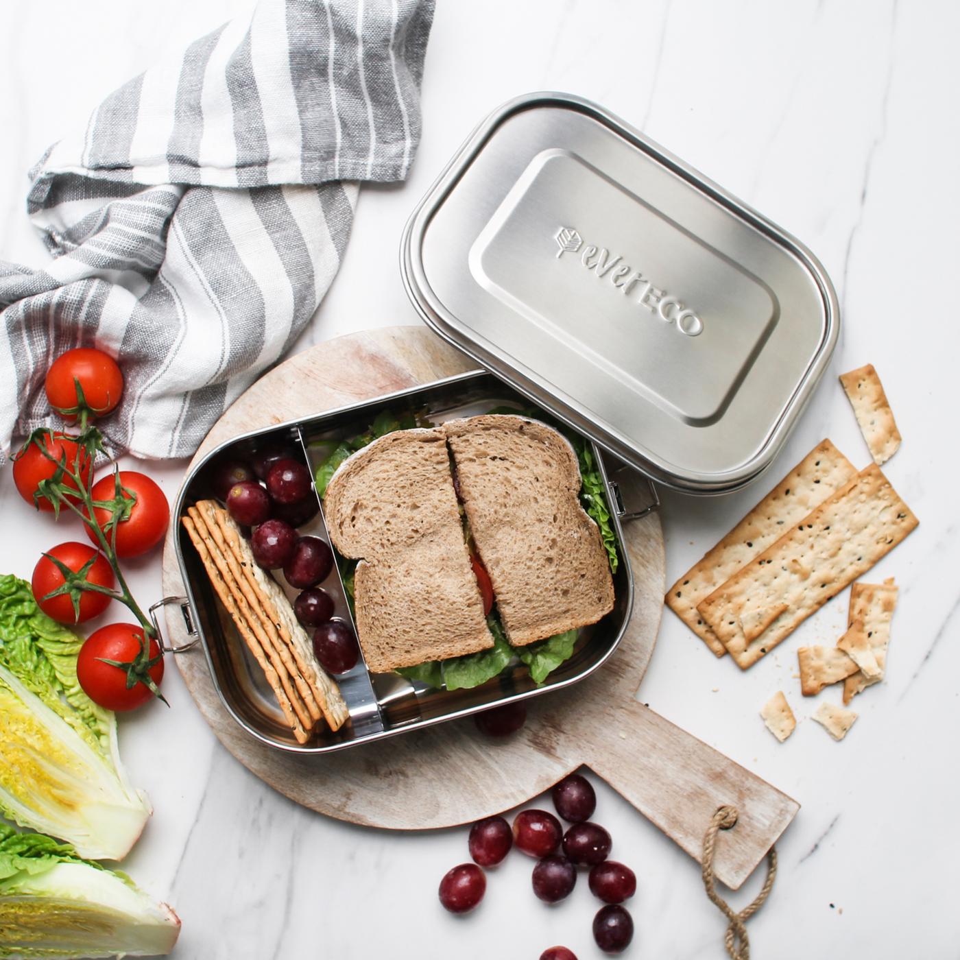 Ever Eco Stainless Steel Bento Lunch Box 2 Compartment with Removable Divider 1400mL