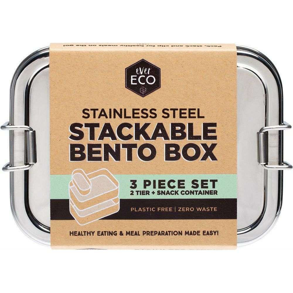 Ever Eco Stainless Steel Stackable Bento 2 Tier + Mini Snack Container