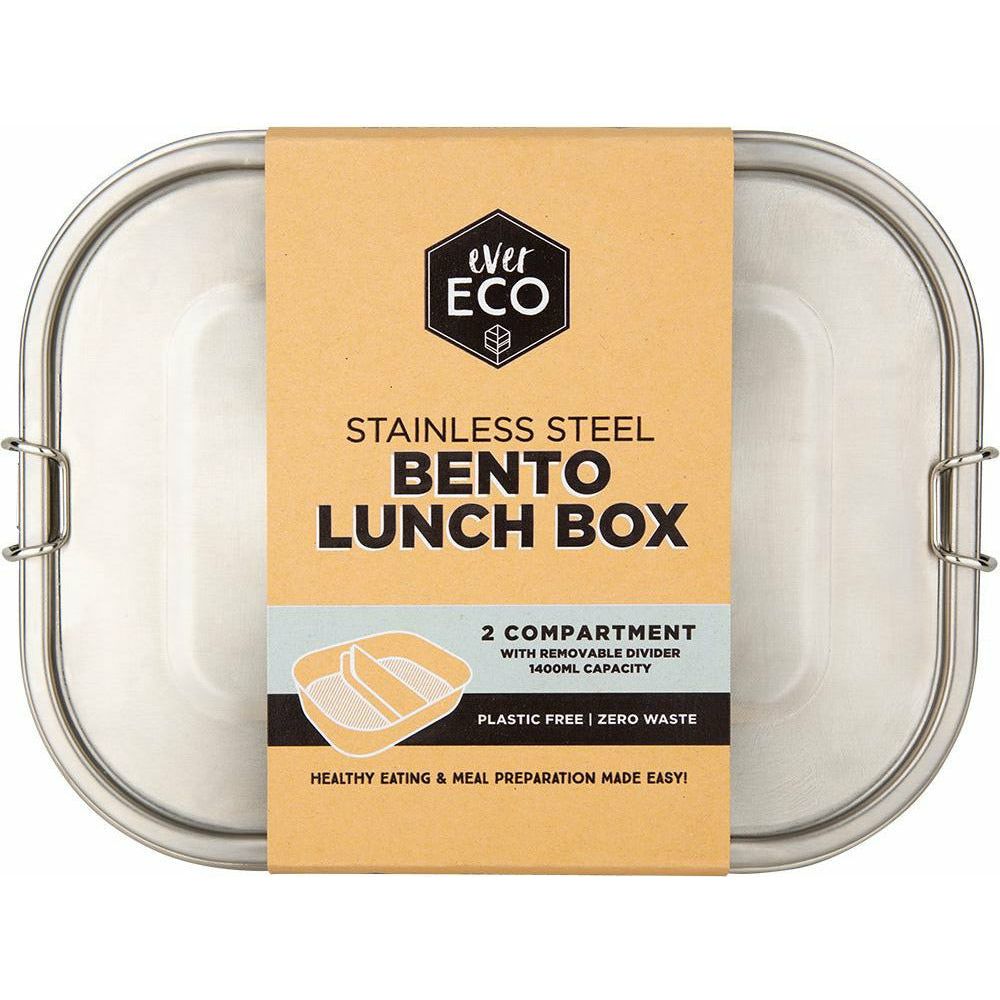Ever Eco Stainless Steel Bento Lunch Box 2 Compartment with Removable Divider 1400mL capacity