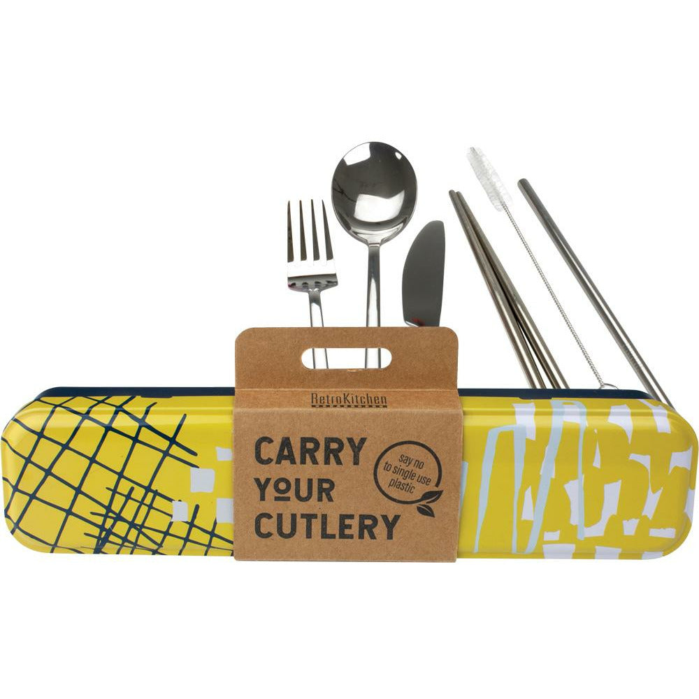 Retro Kitchen Carry Your Cutlery Stainless Steel Cutlery Kit also includes chopsticks, straw & brush